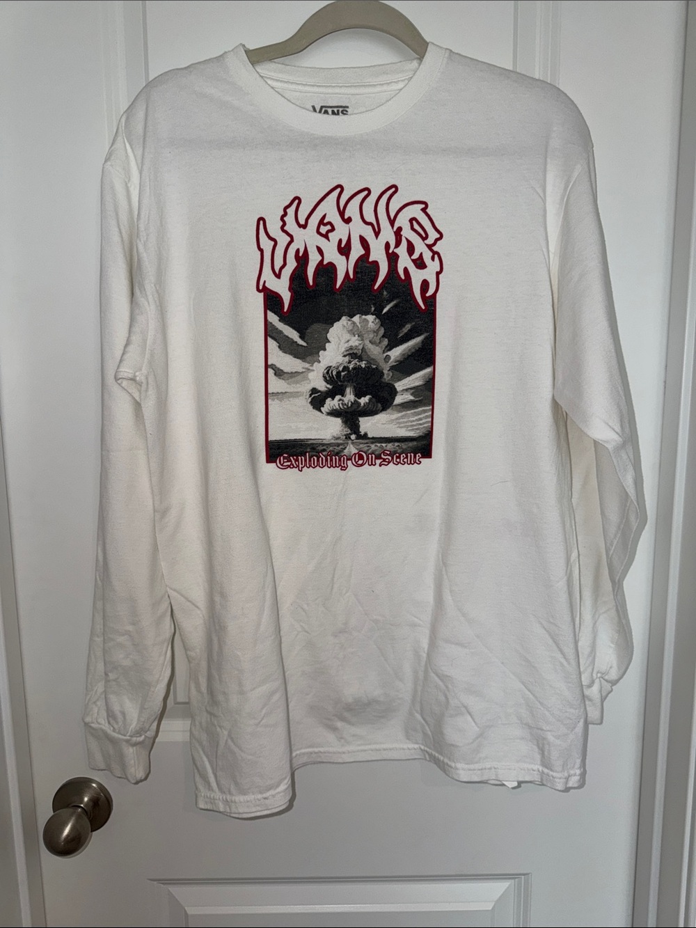 Vans White Long Sleeve Tee with Black & Red Graphic